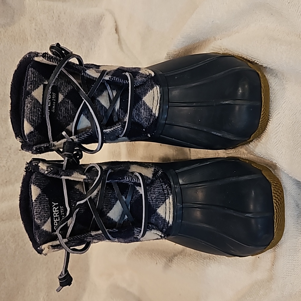 Sperry Little Girl Size 13 M Saltwater Duck Boot Buffalo Check